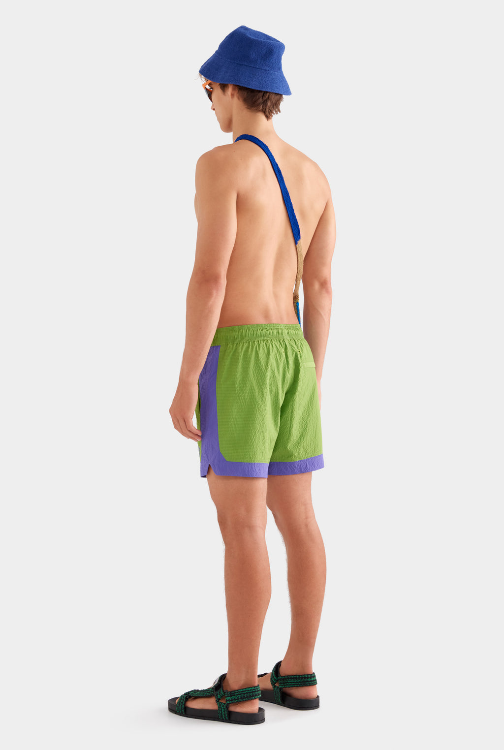 Contrast Border Swim Short - Leaf Green/Violet