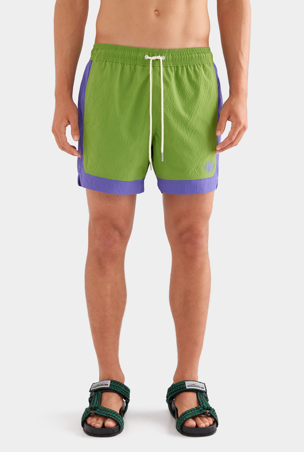 Contrast Border Swim Short - Leaf Green/Violet