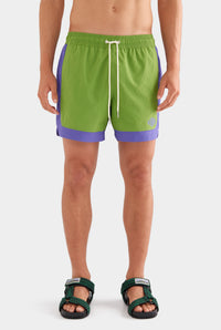 Contrast Border Swim Short - Leaf Green/Violet