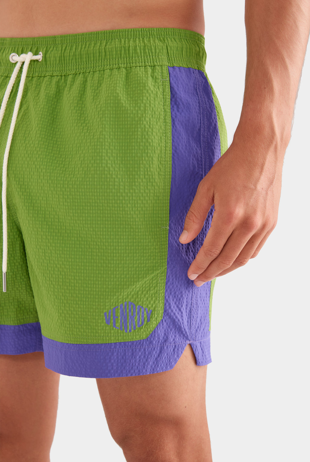 Contrast Border Swim Short - Leaf Green/Violet
