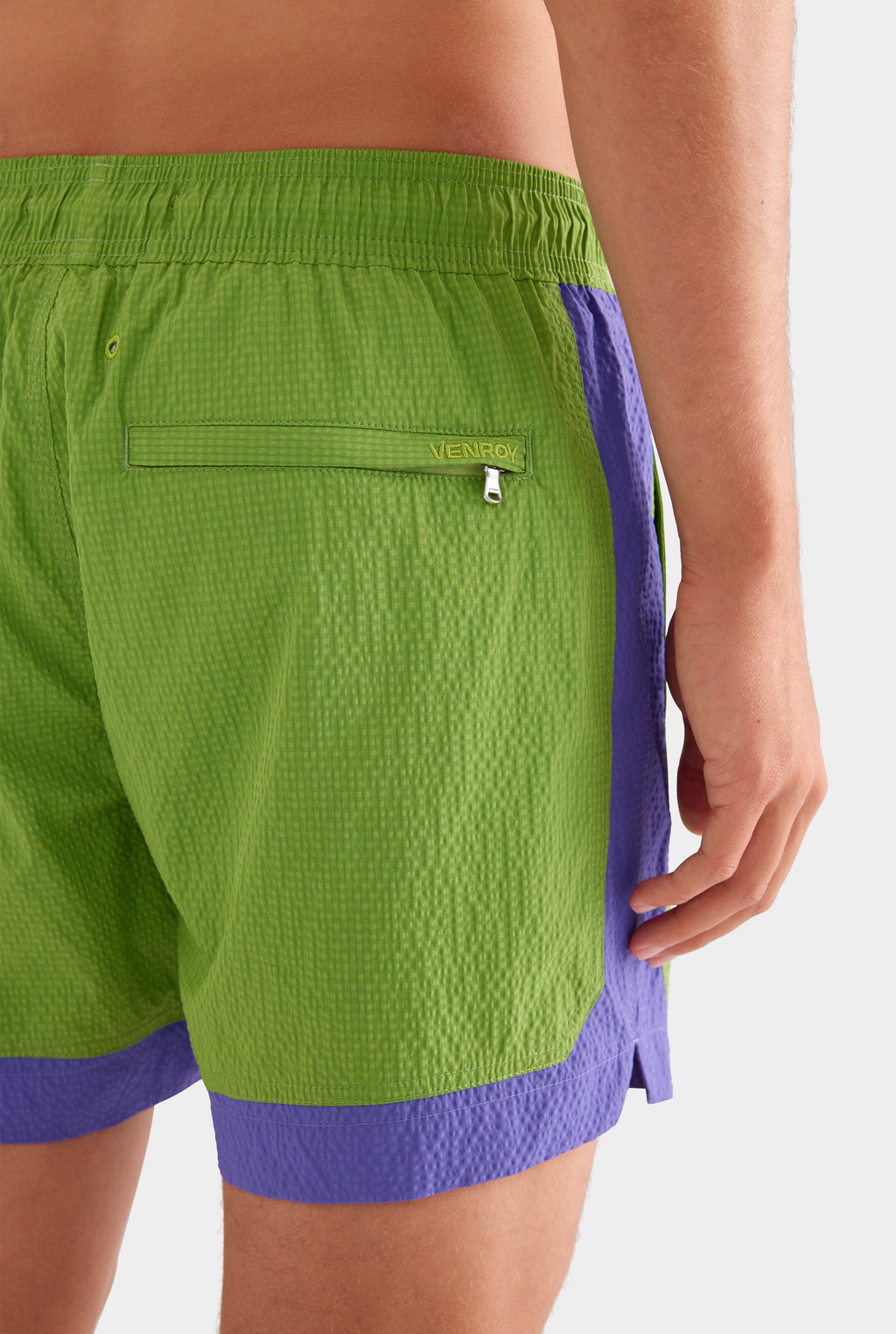Contrast Border Swim Short - Leaf Green/Violet