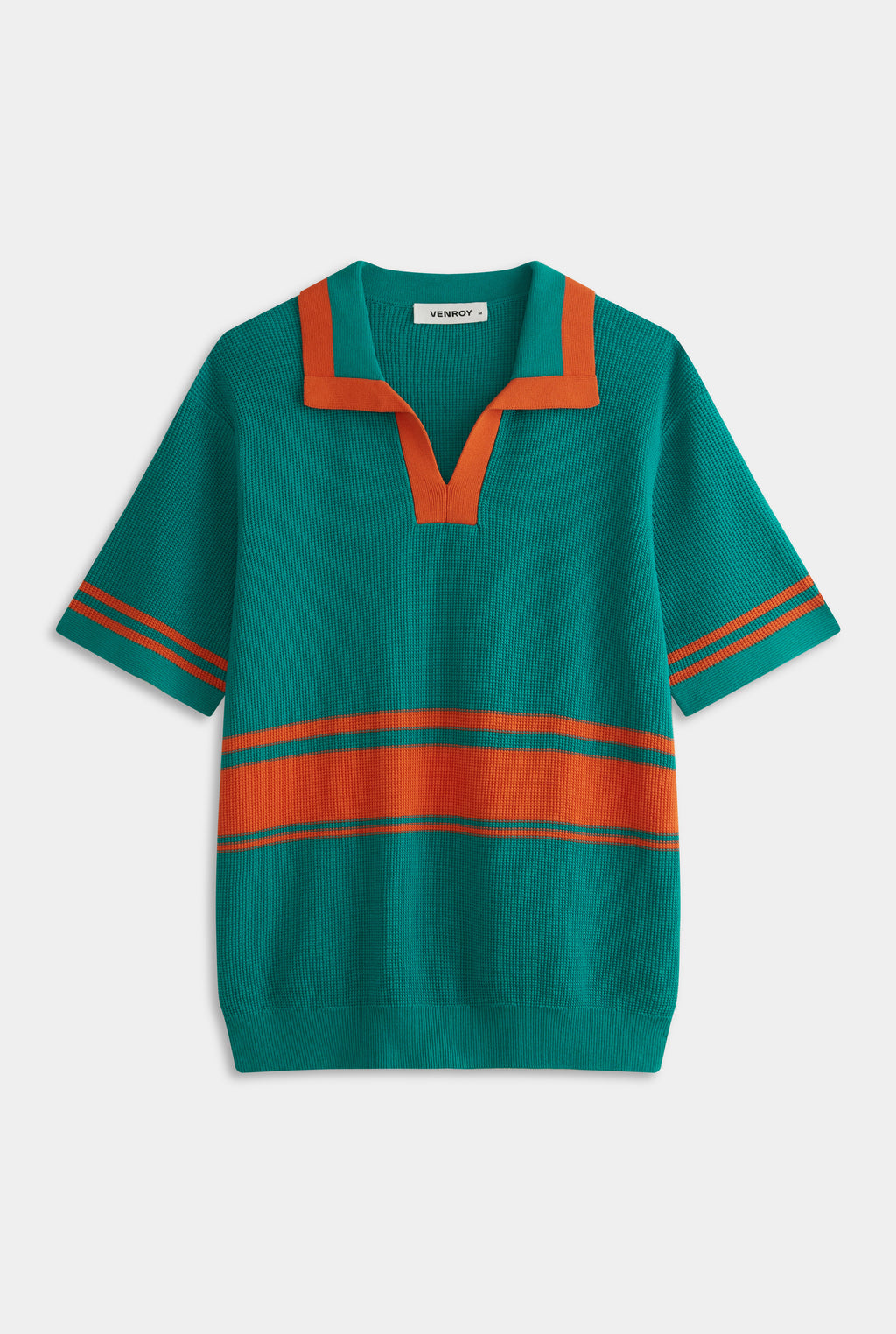 Contrast Open Neck Cotton Polo - Teal/Bright Orange