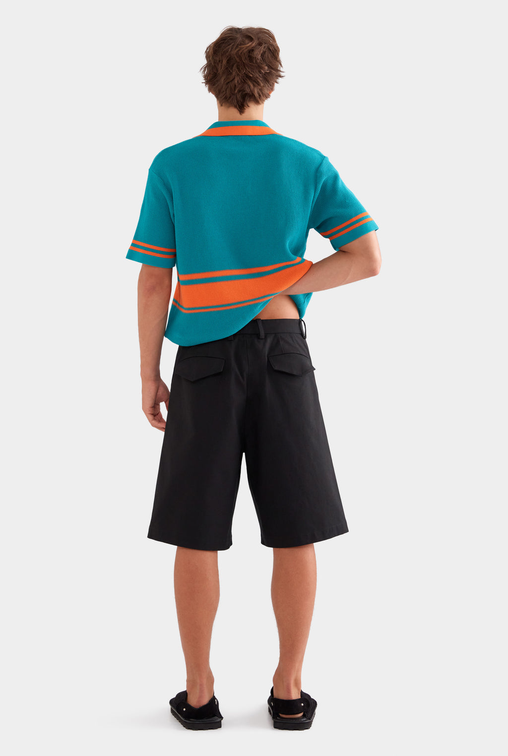 Contrast Open Neck Cotton Polo - Teal/Bright Orange