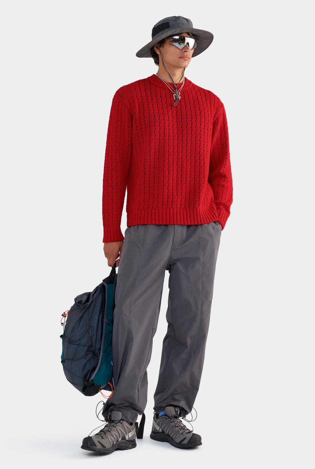 Cotton Cashmere Open Stitch Sweater - Red