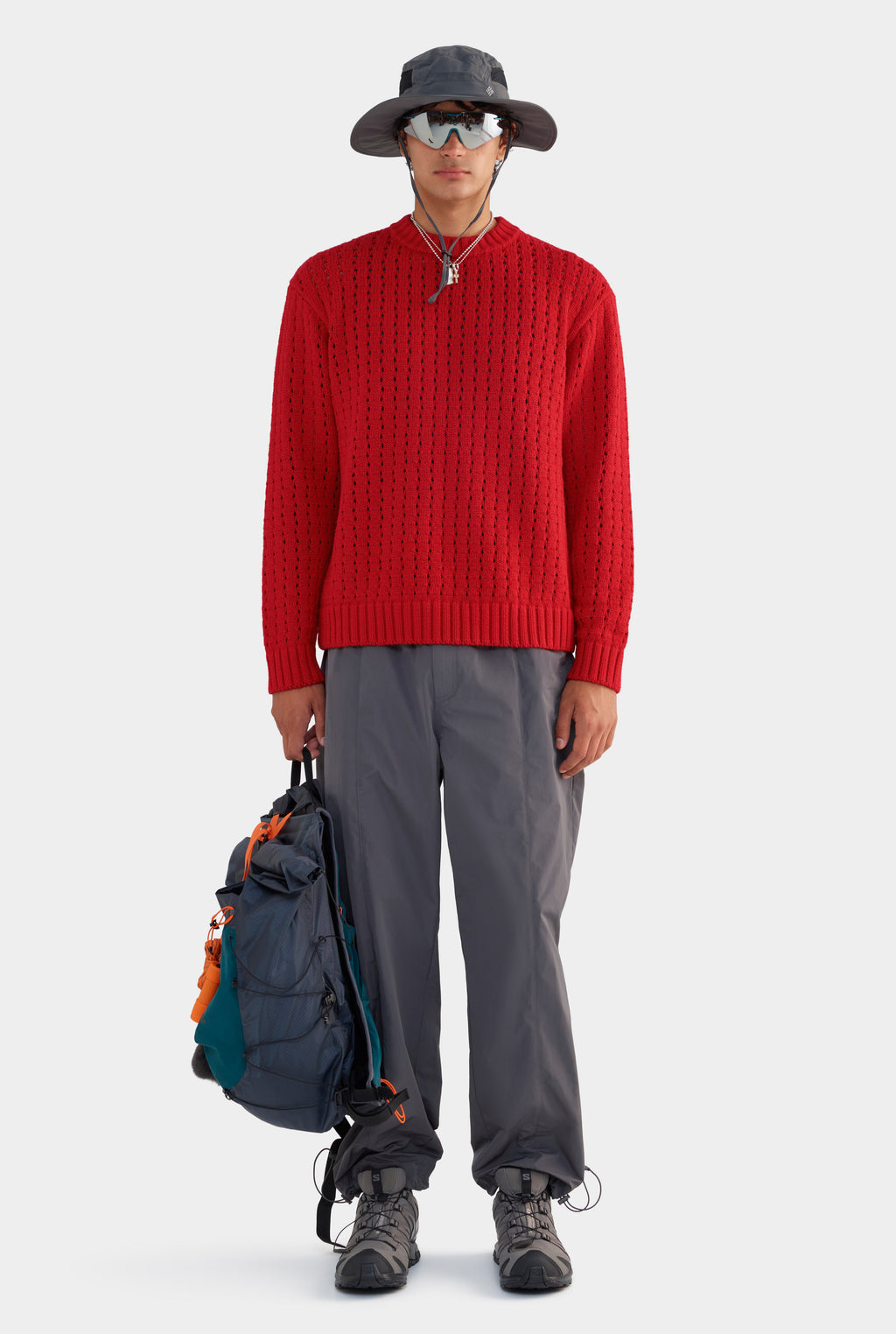 Cotton Cashmere Open Stitch Sweater - Red