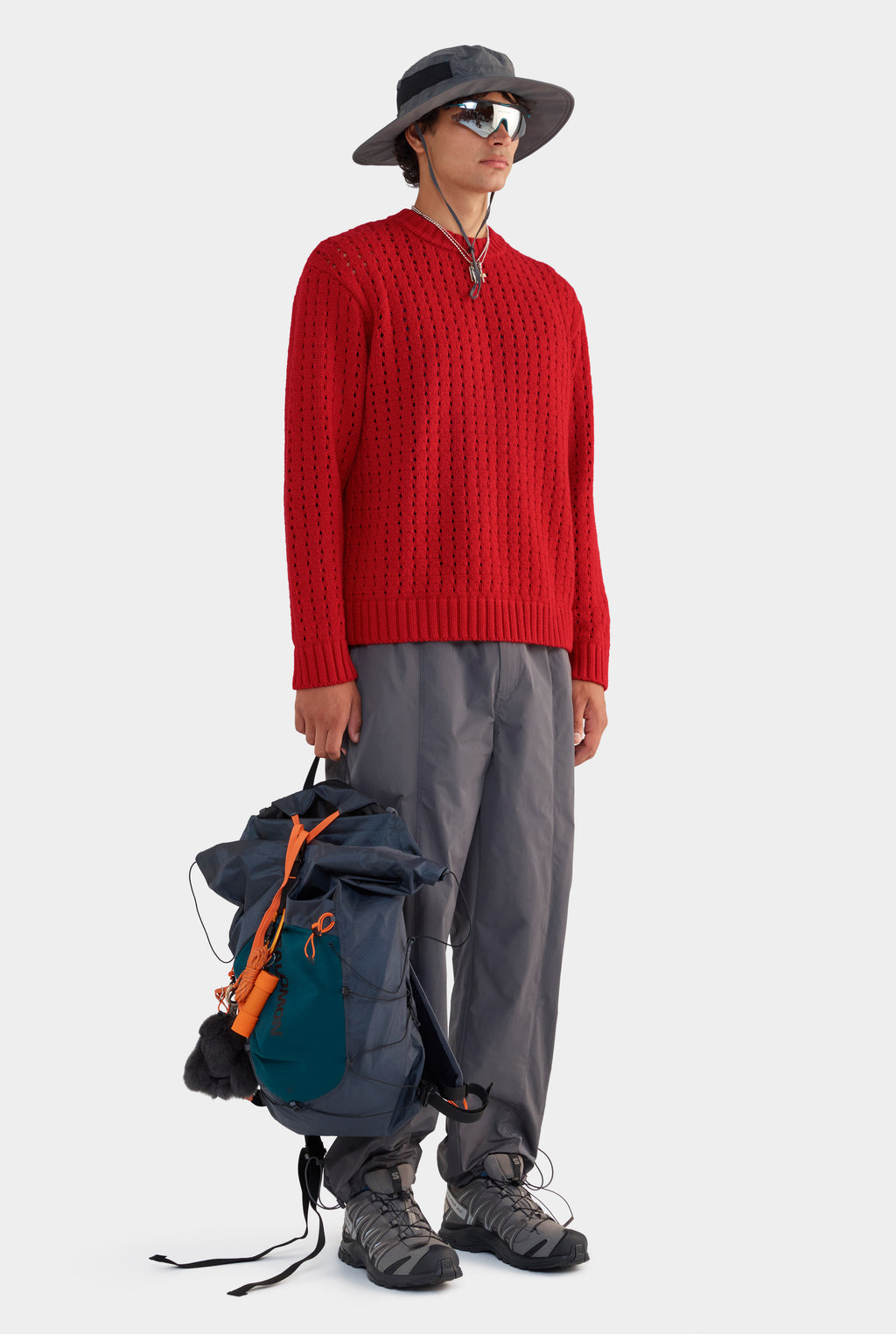 Cotton Cashmere Open Stitch Sweater - Red