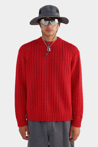 Cotton Cashmere Open Stitch Sweater - Red