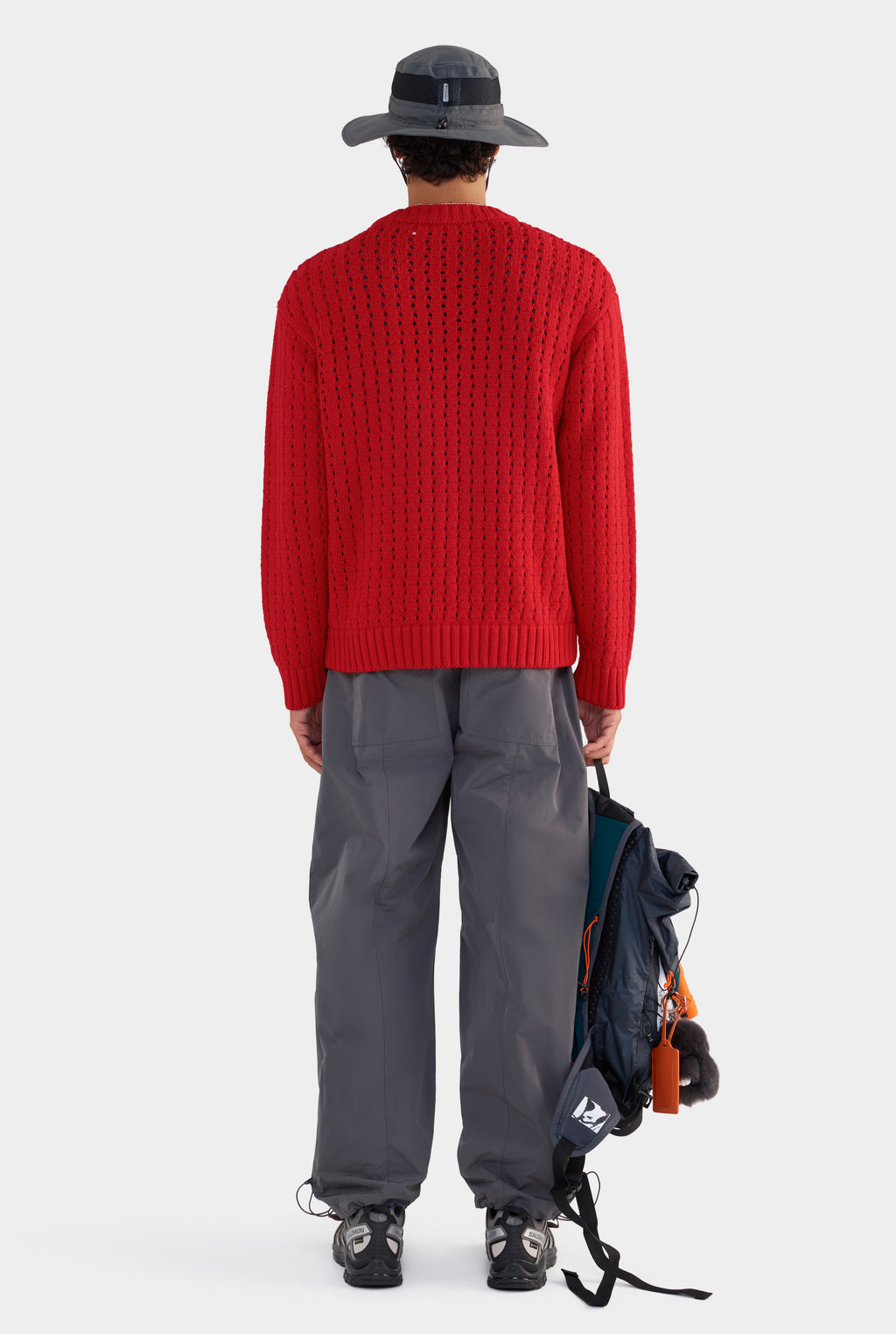 Cotton Cashmere Open Stitch Sweater - Red