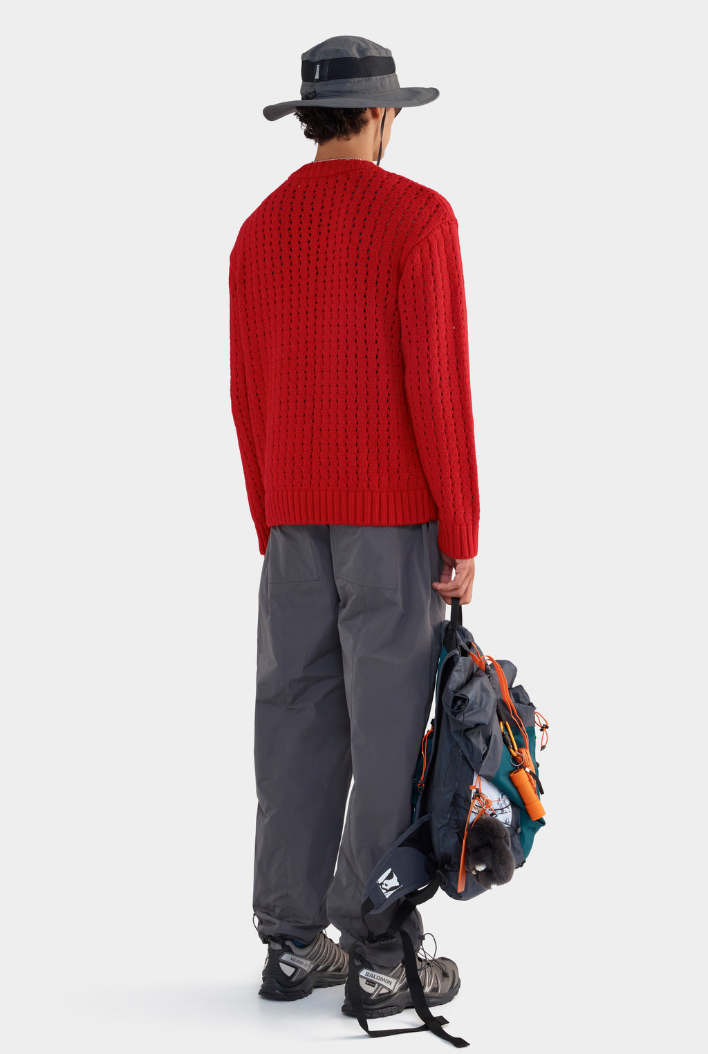 Cotton Cashmere Open Stitch Sweater - Red