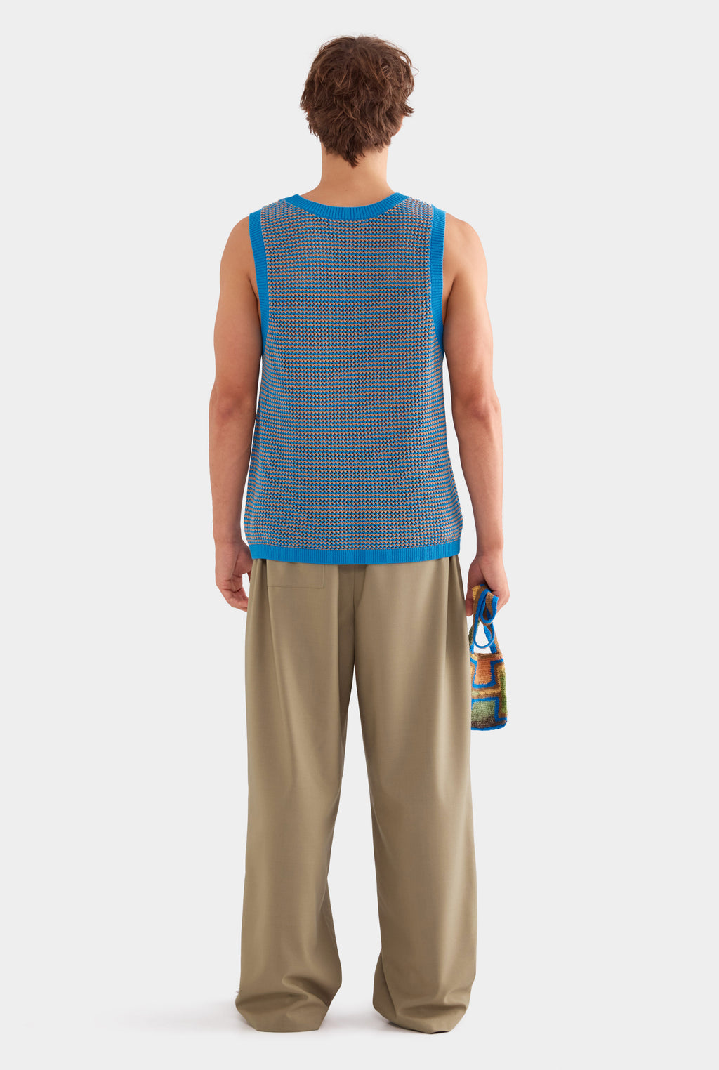 Cotton Crochet Tank - Bright Blue/Brown