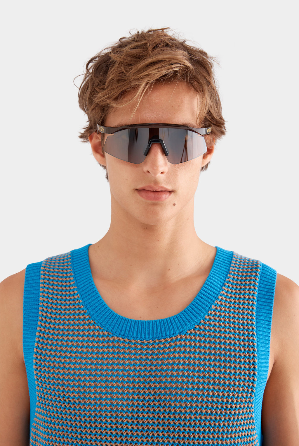 Cotton Crochet Tank - Bright Blue/Brown