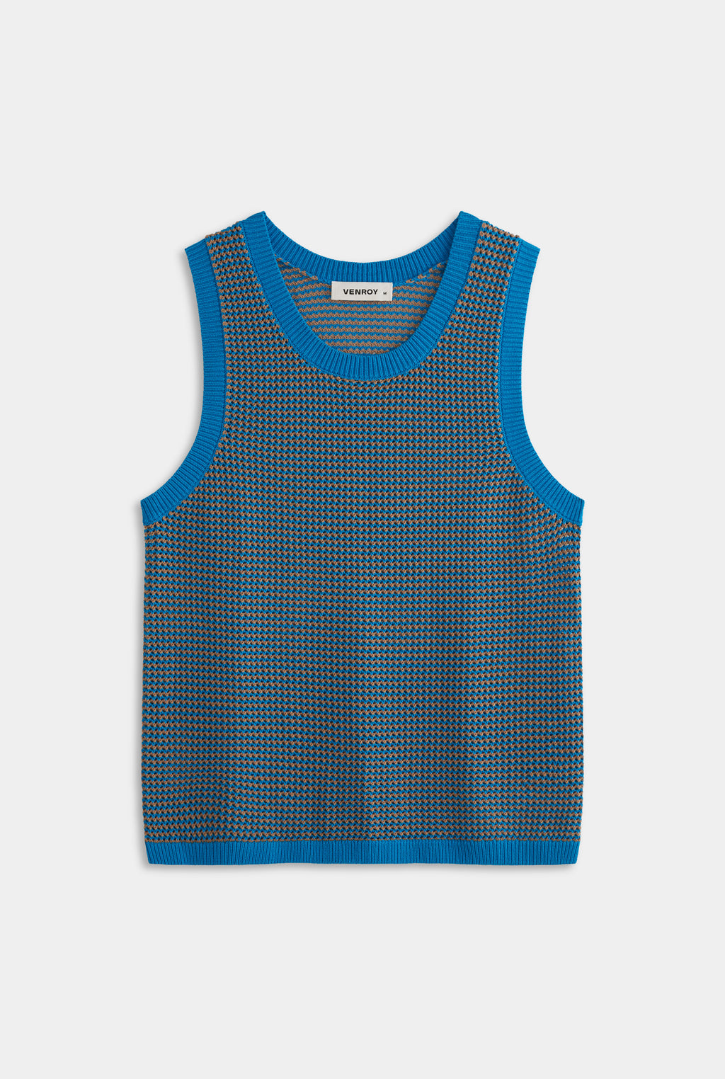 Cotton Crochet Tank - Bright Blue/Brown