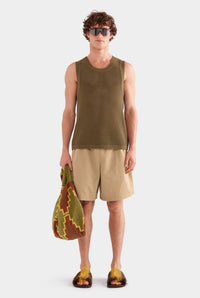 Cotton Crochet Tank - Military Olive