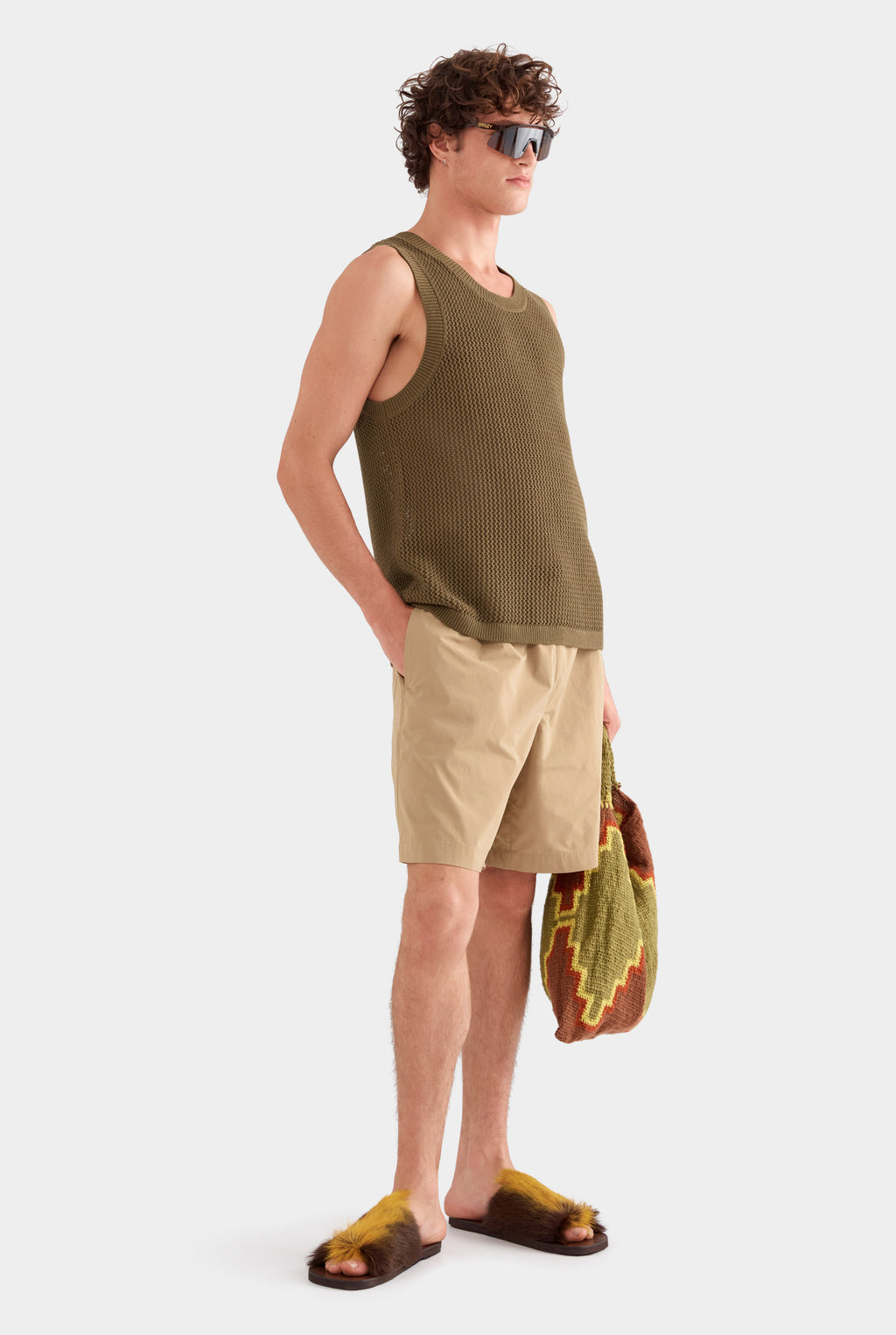 Cotton Crochet Tank - Military Olive