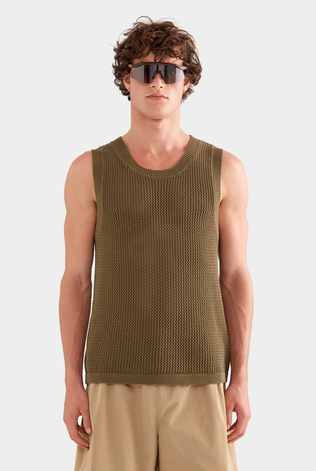 Cotton Crochet Tank - Military Olive