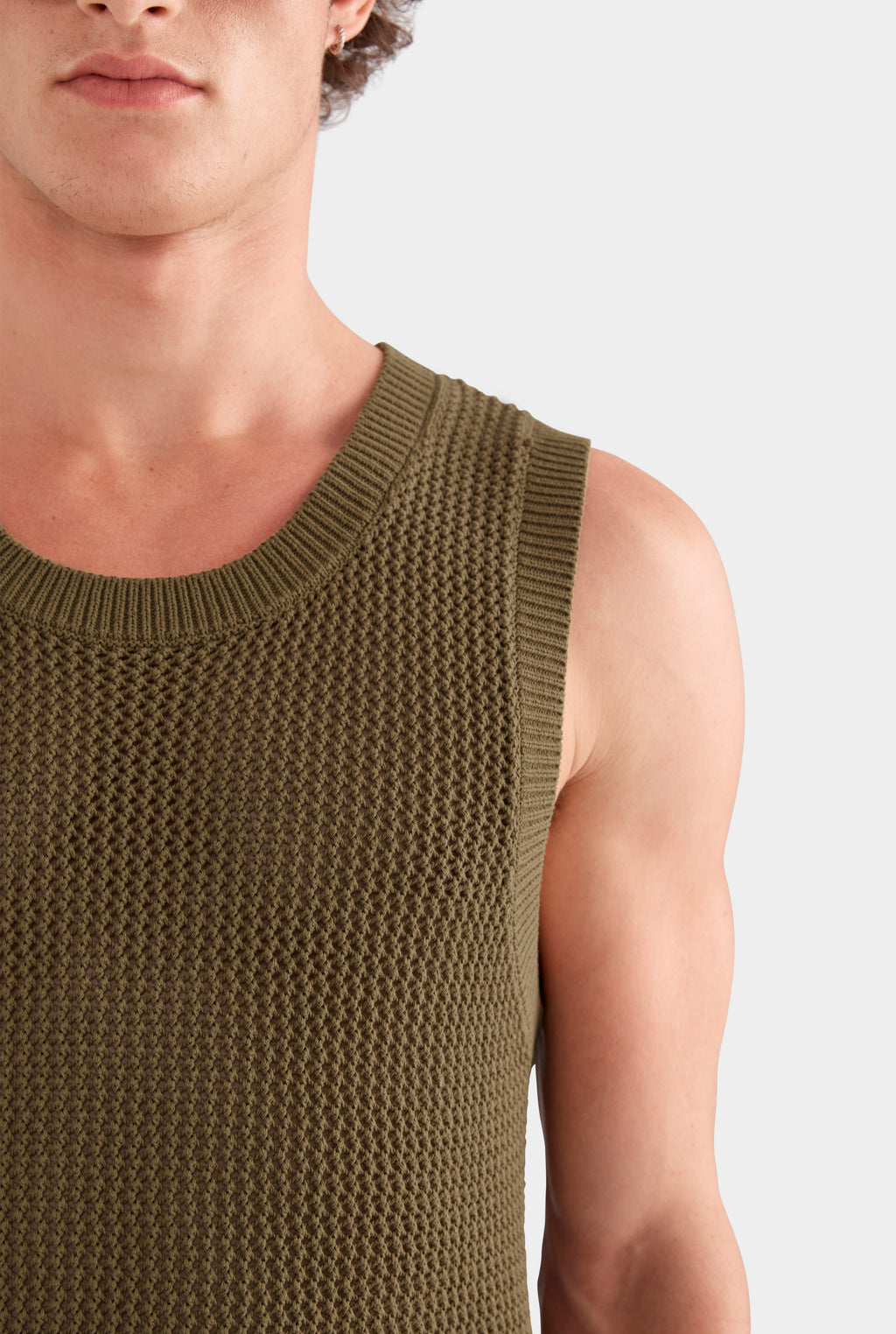 Cotton Crochet Tank - Military Olive