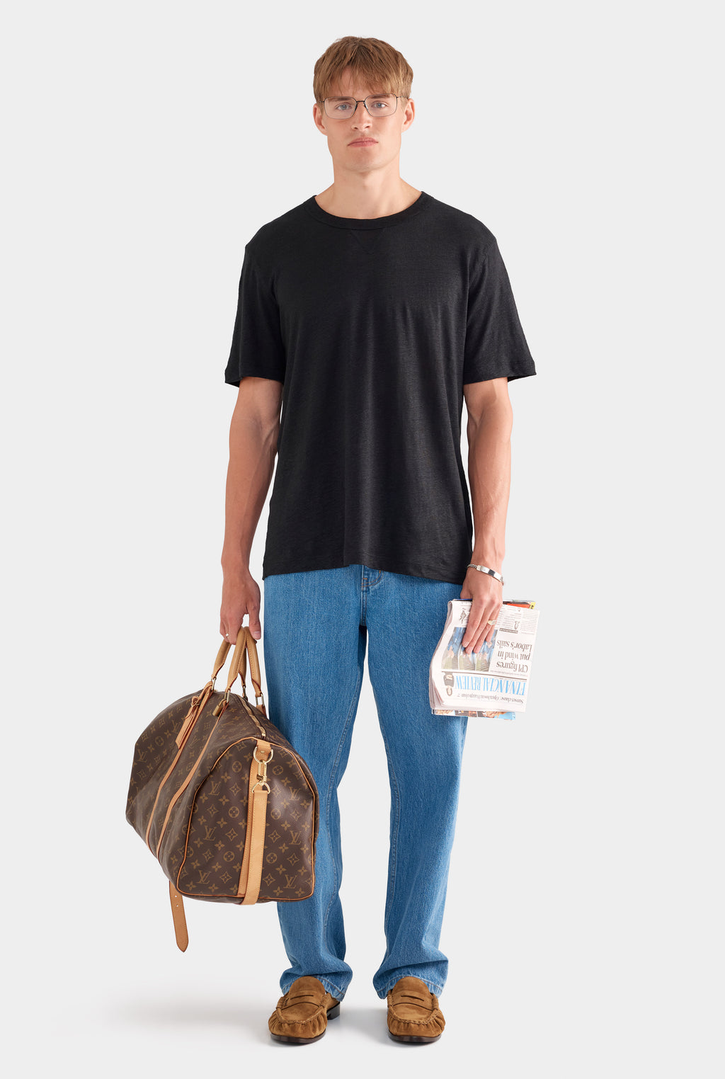 Coverstitch Linen T-Shirt - Black