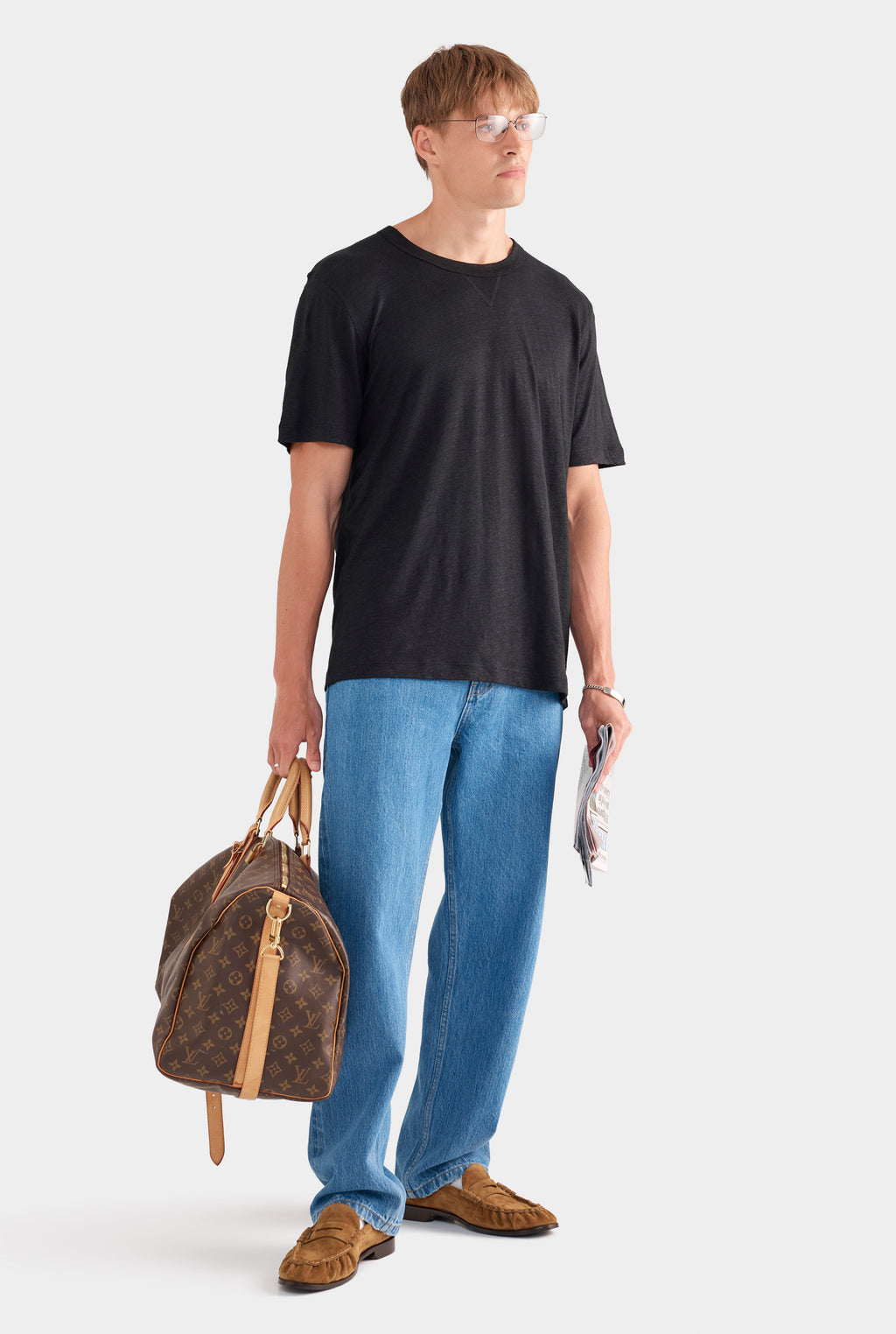 Coverstitch Linen T-Shirt - Black