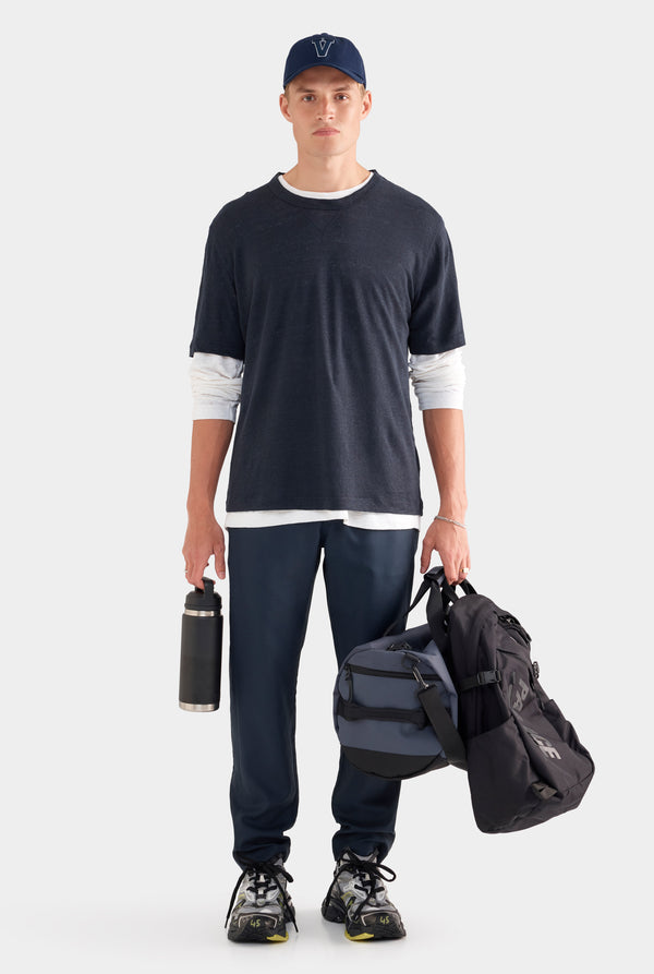 Coverstitch Linen T-Shirt - Navy