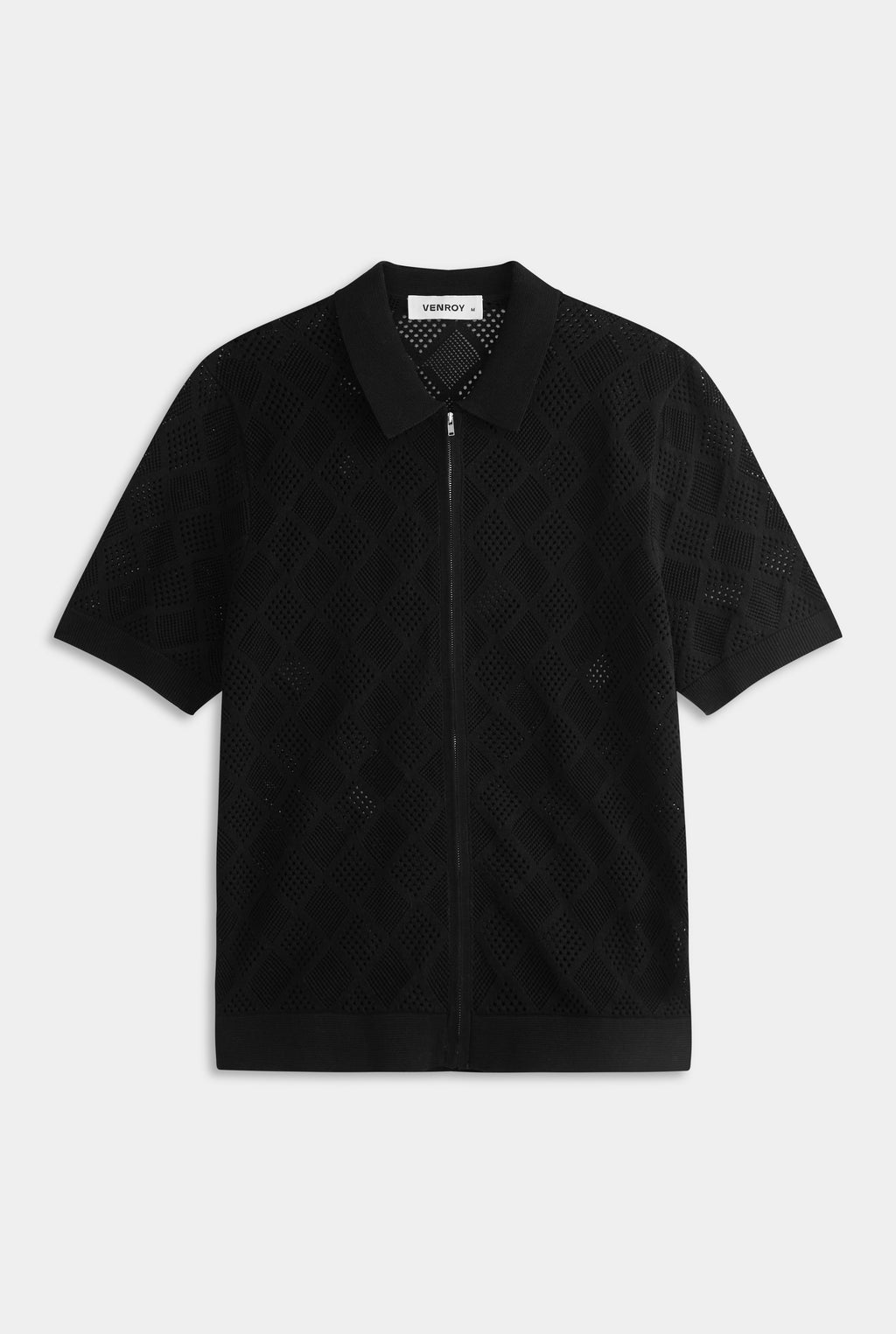 Diamond Zip Knit Cotton Shirt - Black