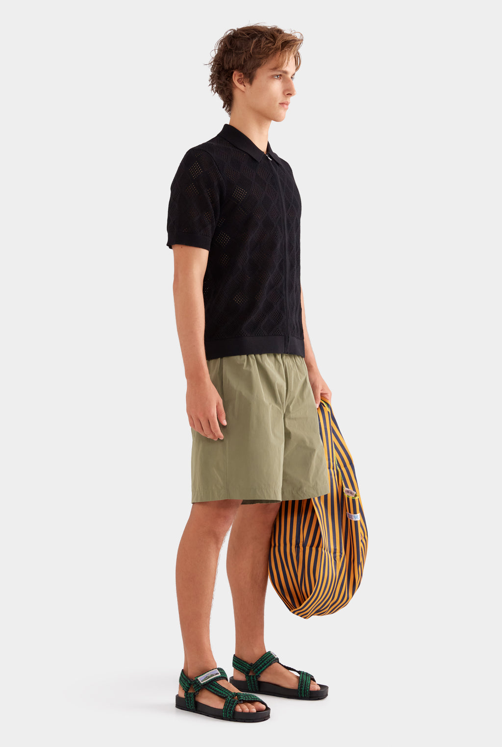 Diamond Zip Knit Cotton Shirt - Black