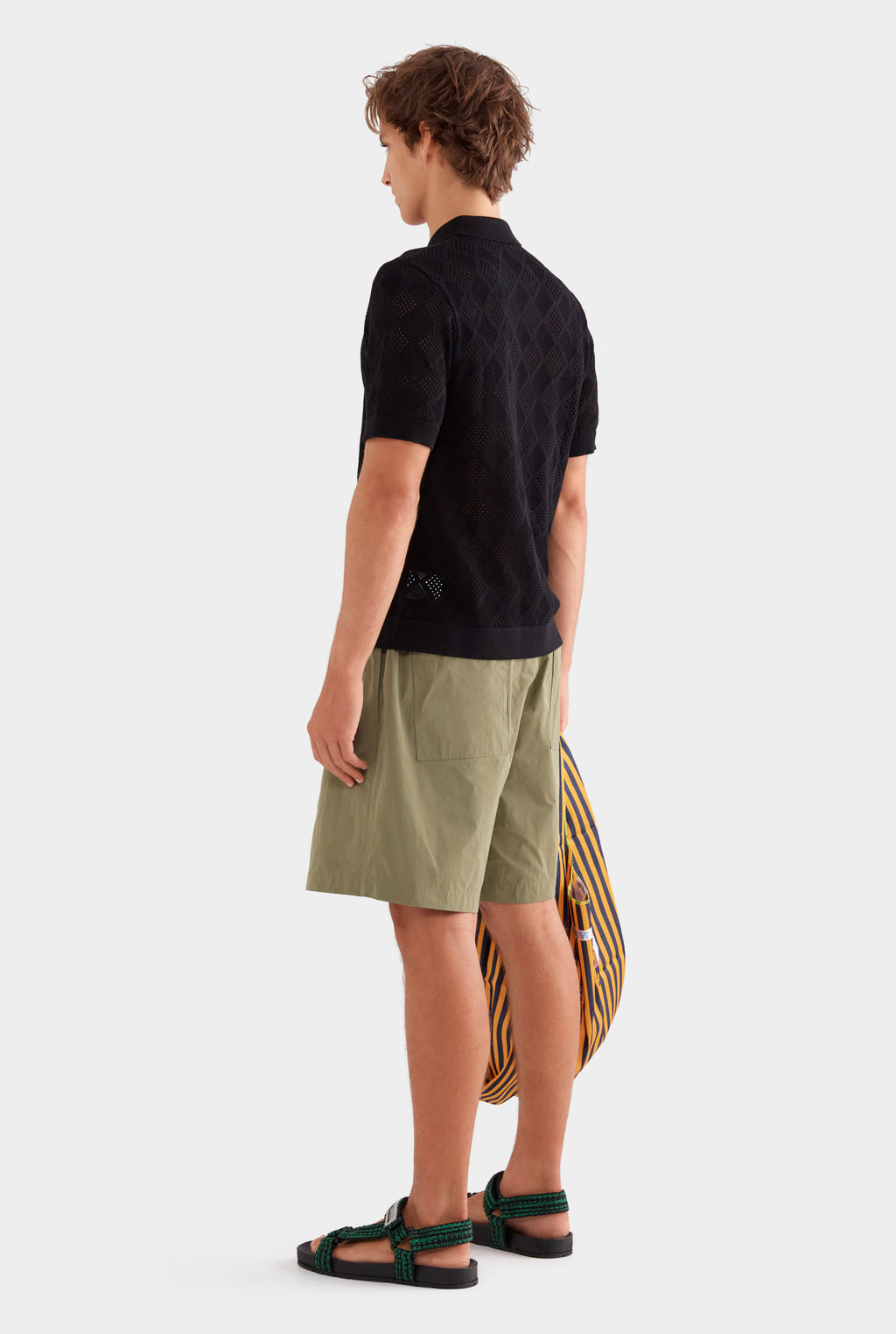 Diamond Zip Knit Cotton Shirt - Black