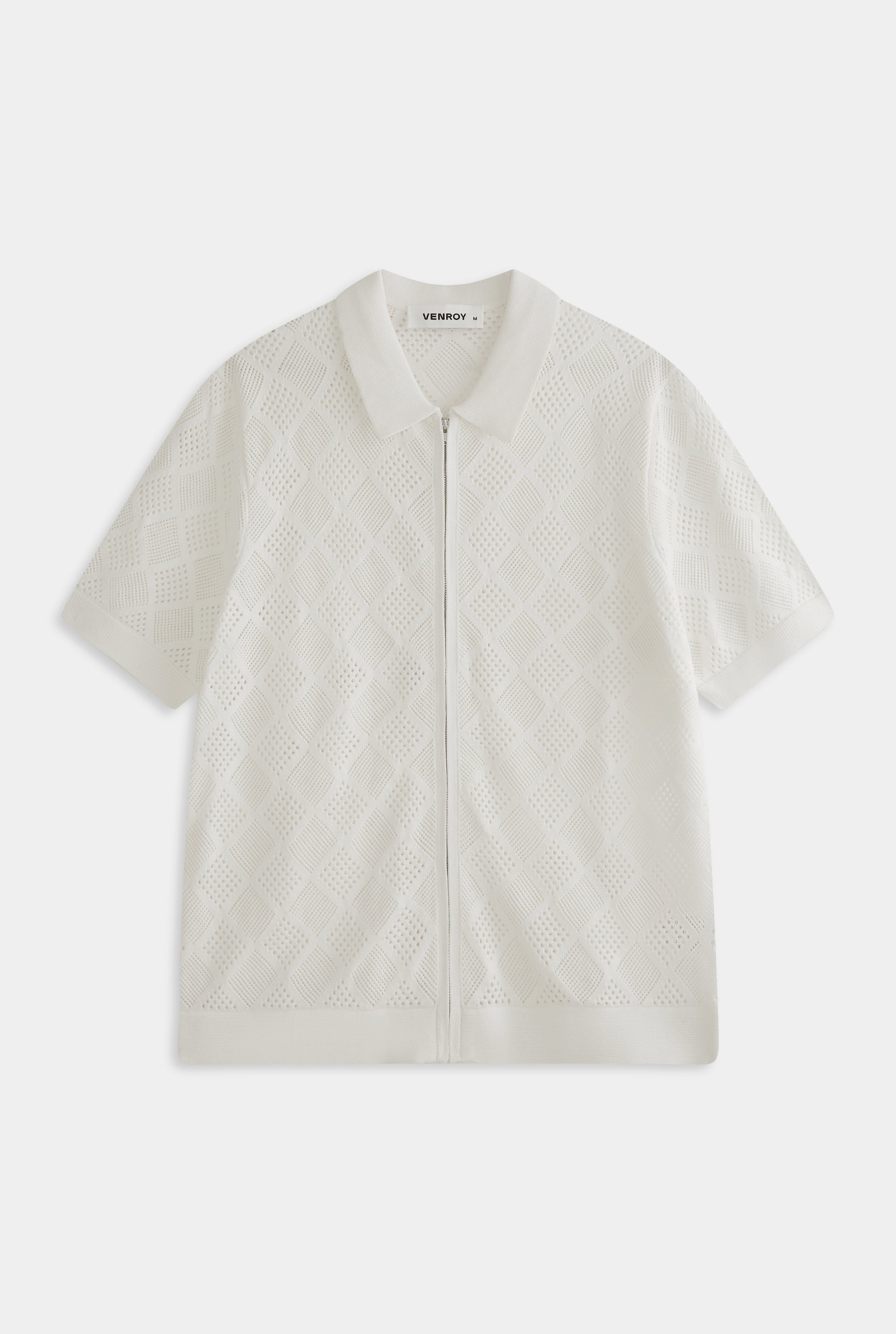Diamond Zip Knit Cotton Shirt - Off White