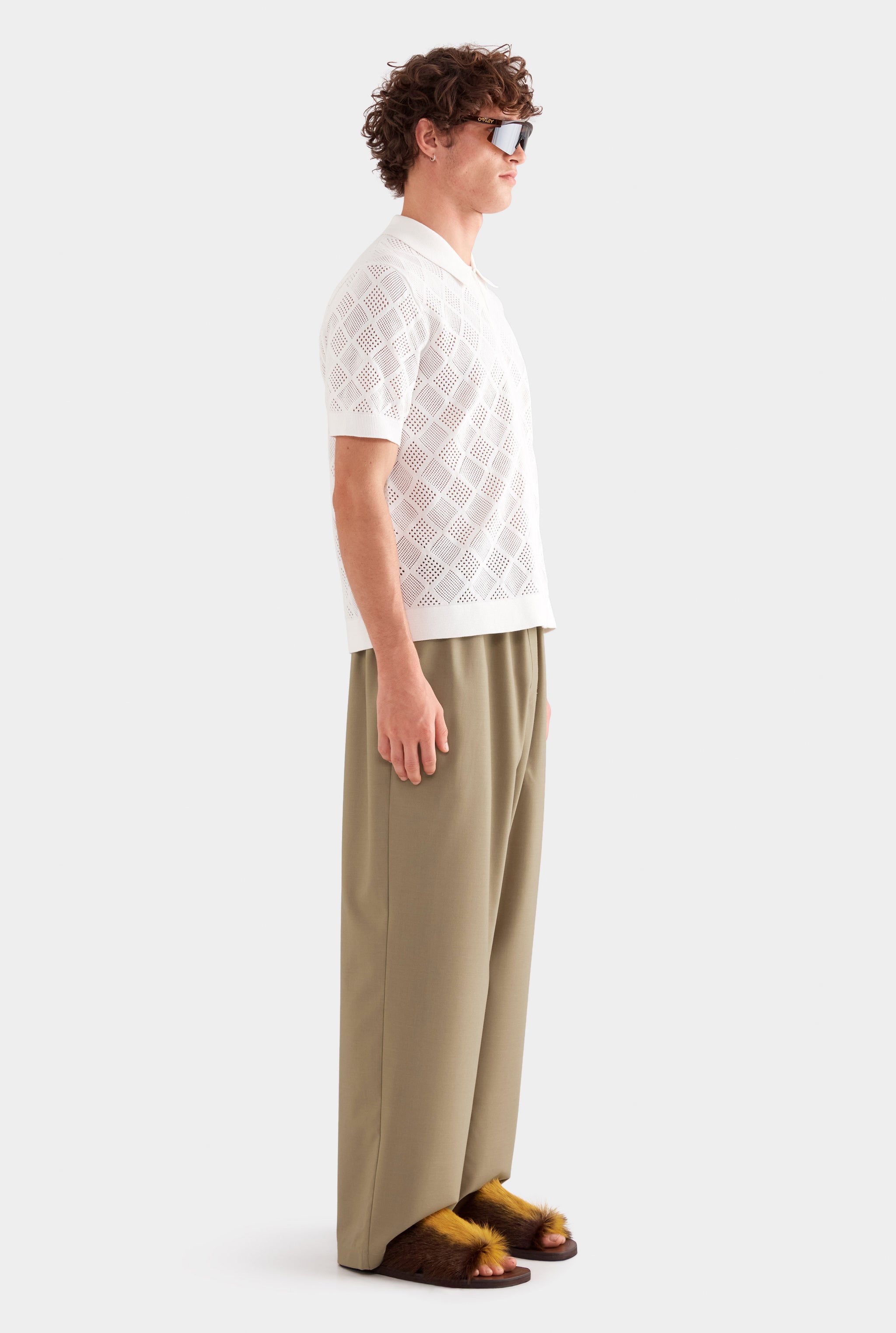 Diamond Zip Knit Cotton Shirt - Off White