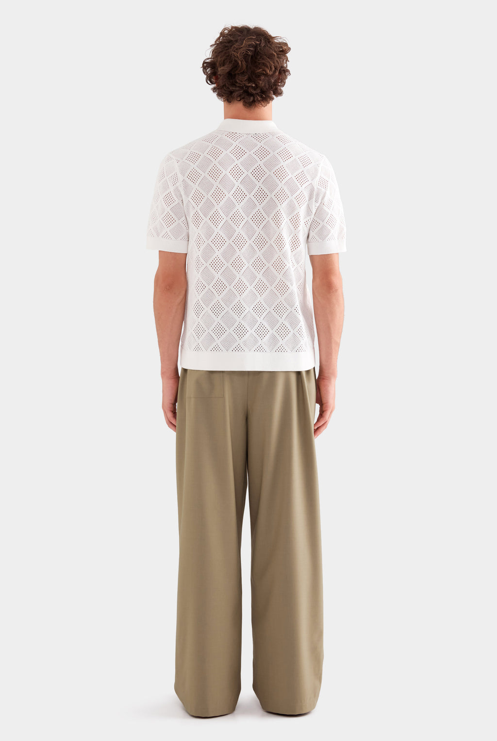 Diamond Zip Knit Cotton Shirt - Off White