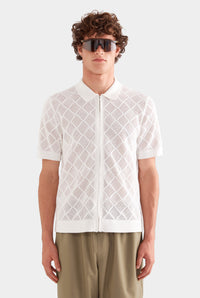 Diamond Zip Knit Cotton Shirt - Off White