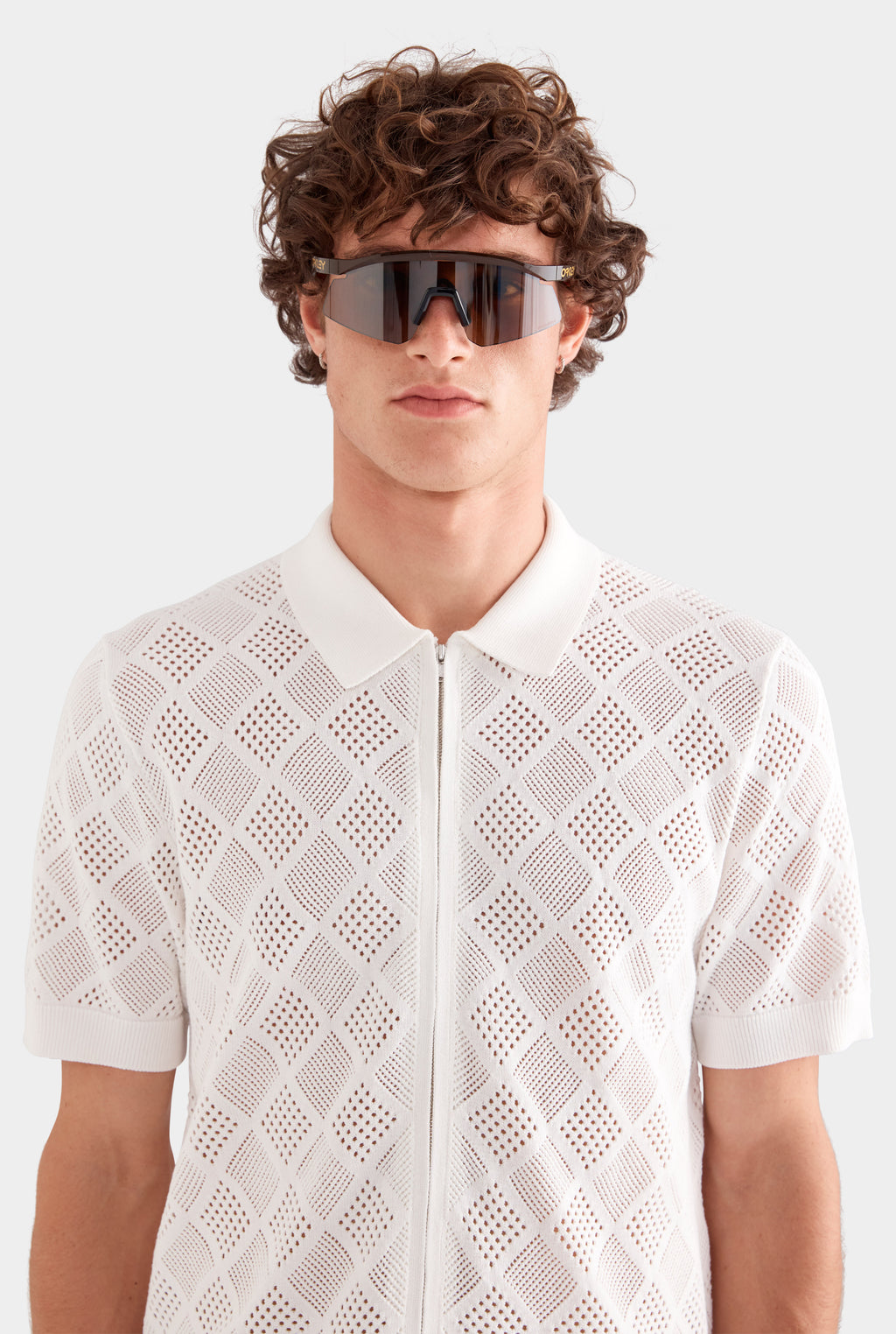 Diamond Zip Knit Cotton Shirt - Off White