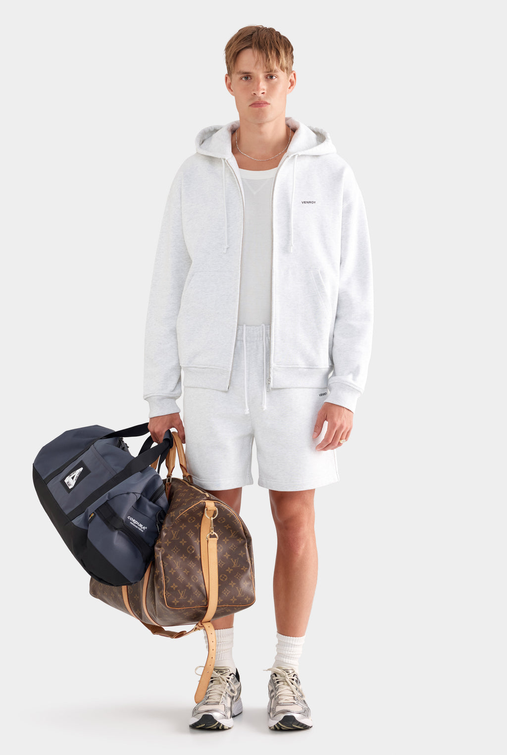 Fleece Track Zip Hoodie - Light Grey Marl