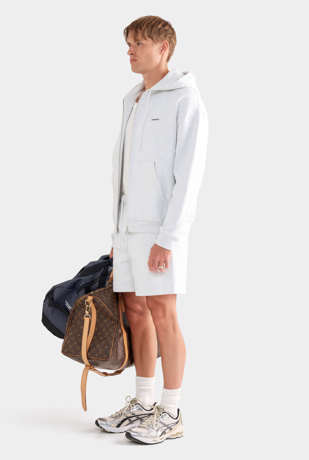 Fleece Track Zip Hoodie - Light Grey Marl