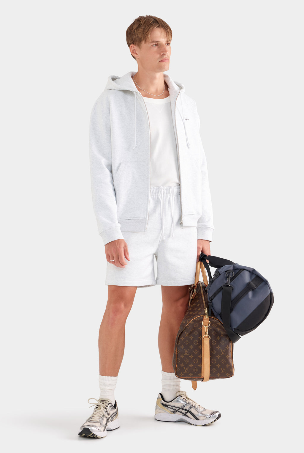 Fleece Track Zip Hoodie - Light Grey Marl