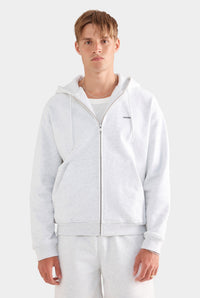 Fleece Track Zip Hoodie - Light Grey Marl