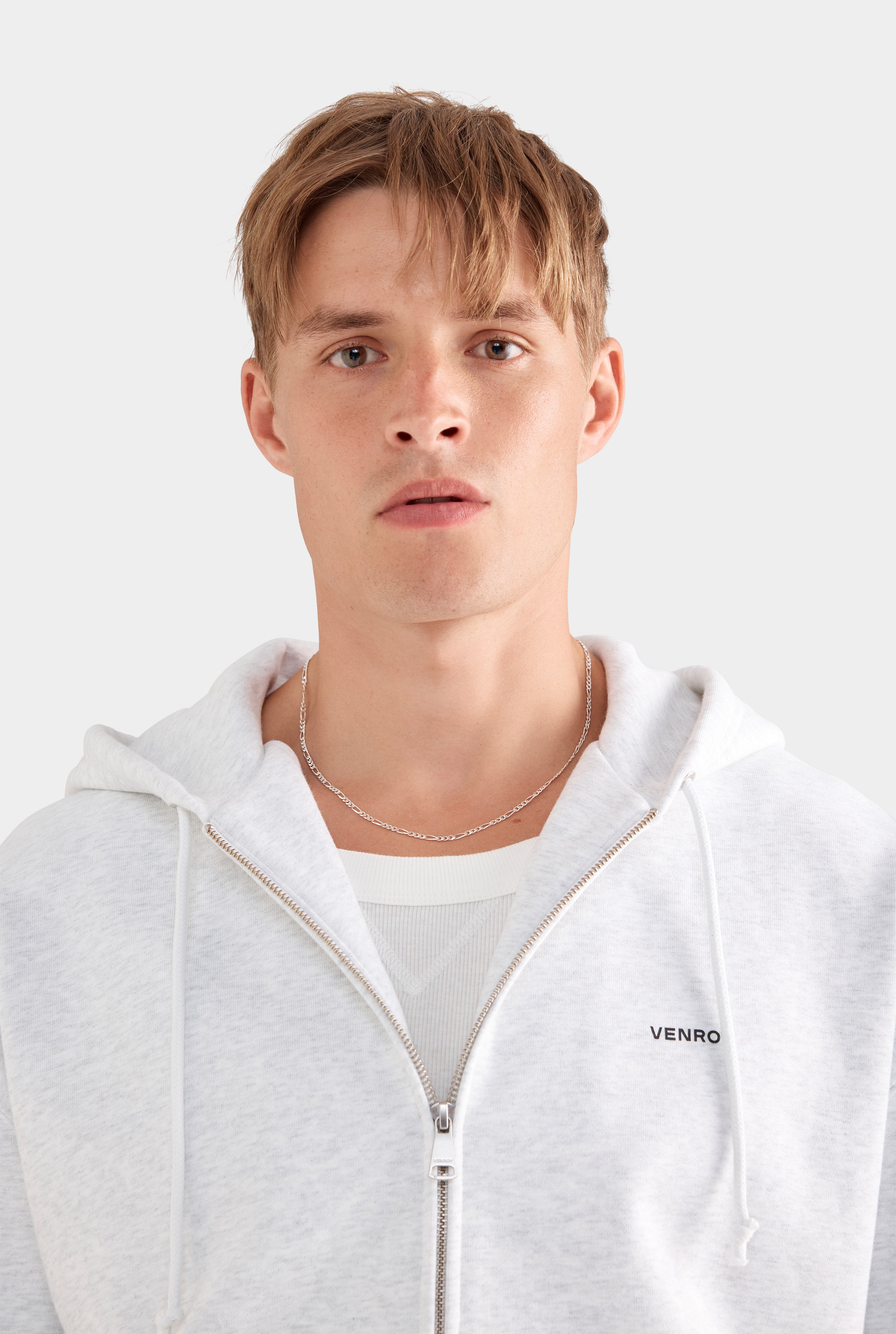 Mens Fleece Track Zip Hoodie in Light Grey Marl Venroy – VENROY
