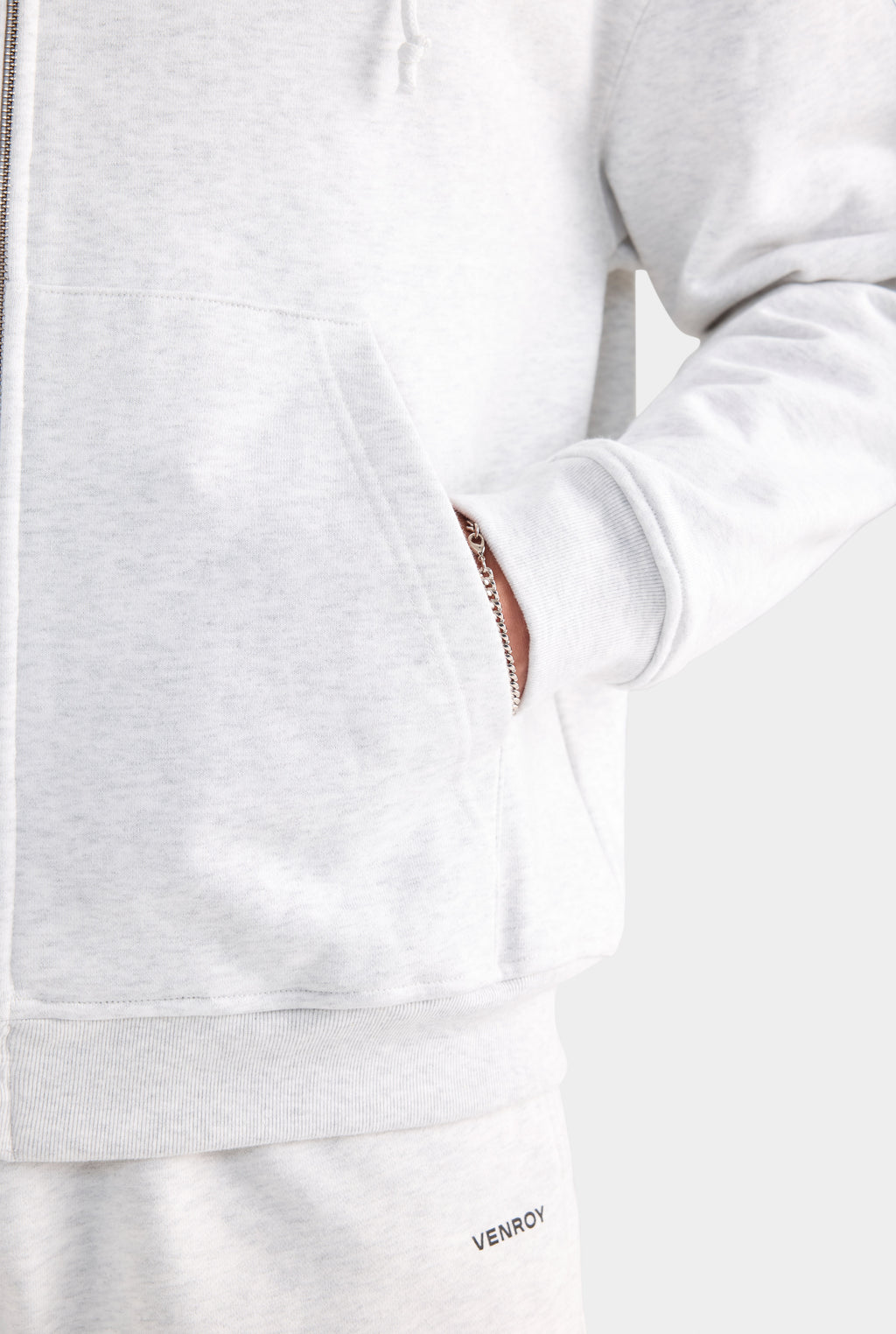 Fleece Track Zip Hoodie - Light Grey Marl