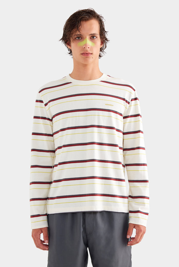 Long Sleeve Striped T Shirt - Cream/Mahogany Brown/Yellow Stripe