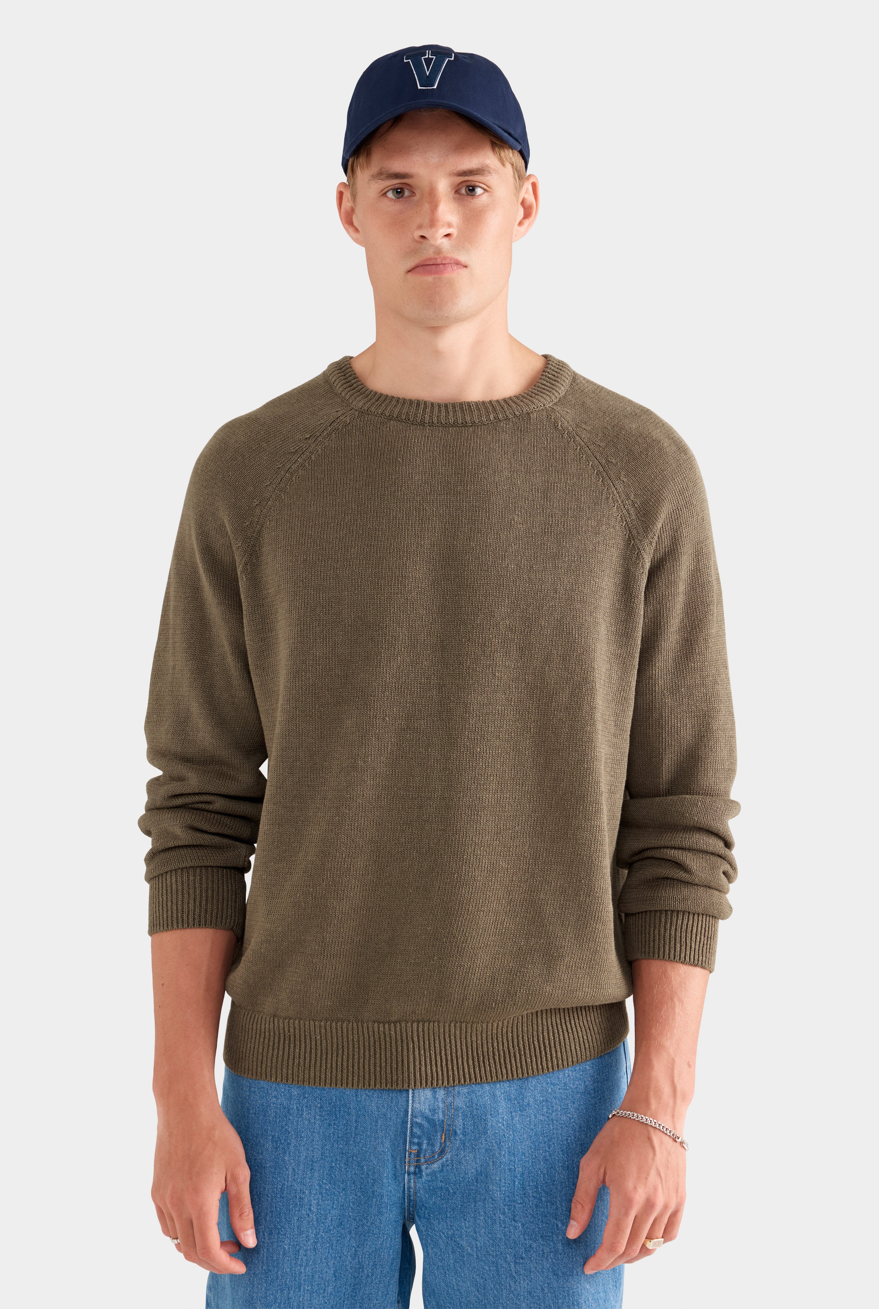 Linen Raglan Sweater - Olive