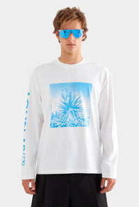 Long Sleeve Cotton T Shirt - Off White/Cactus Print Negative