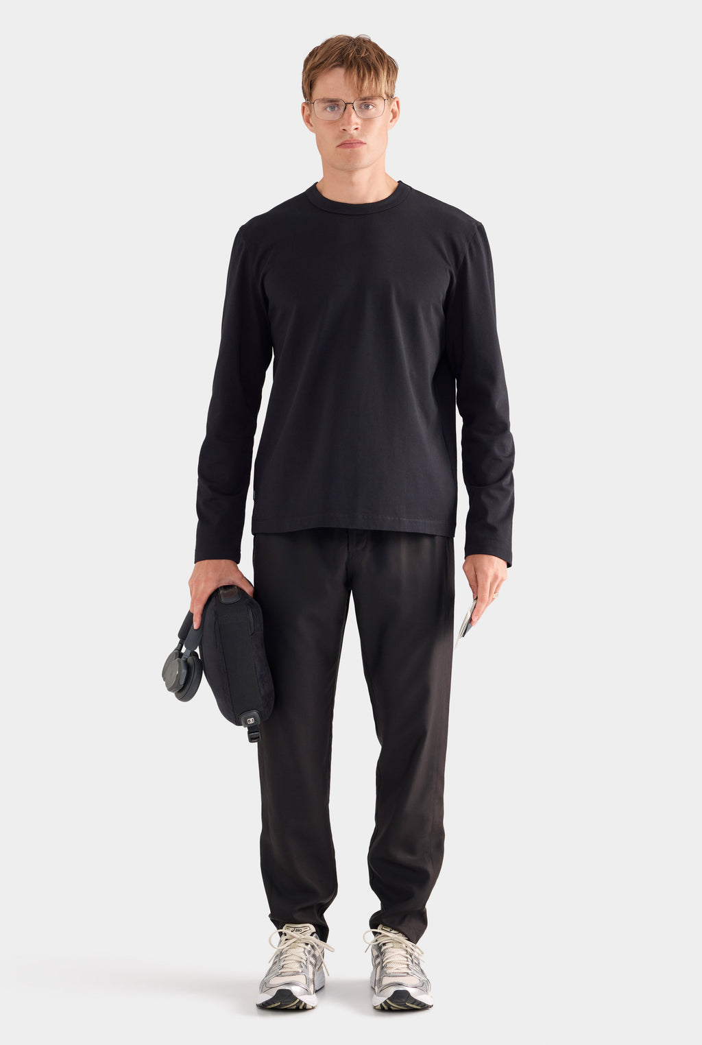 Long Sleeve Heavy Weight Cotton Logo T-Shirt - Black