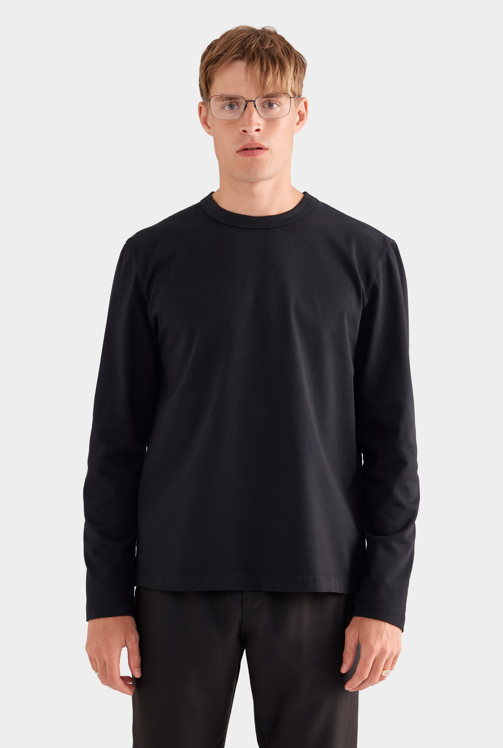 Long Sleeve Heavy Weight Cotton Logo T-Shirt - Black