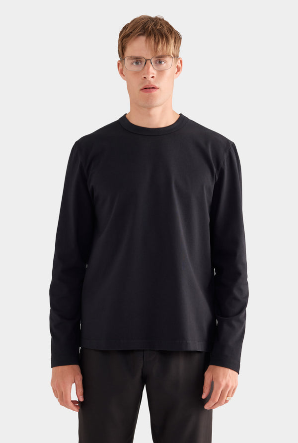 Long Sleeve Heavy Weight Cotton Logo T-Shirt - Black
