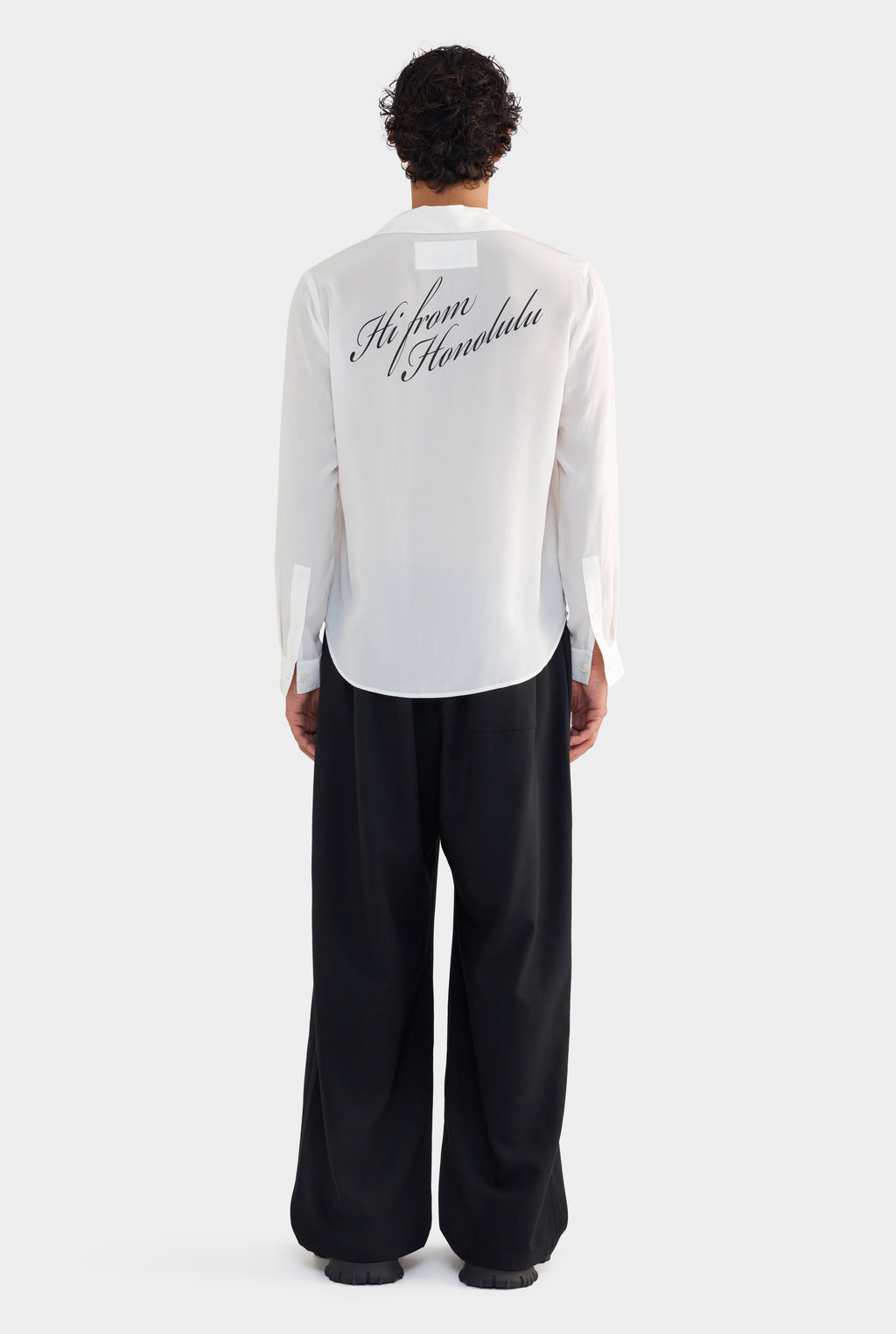 Long Sleeve Silk Camp Collar Shirt - Off White/Honolulu Print