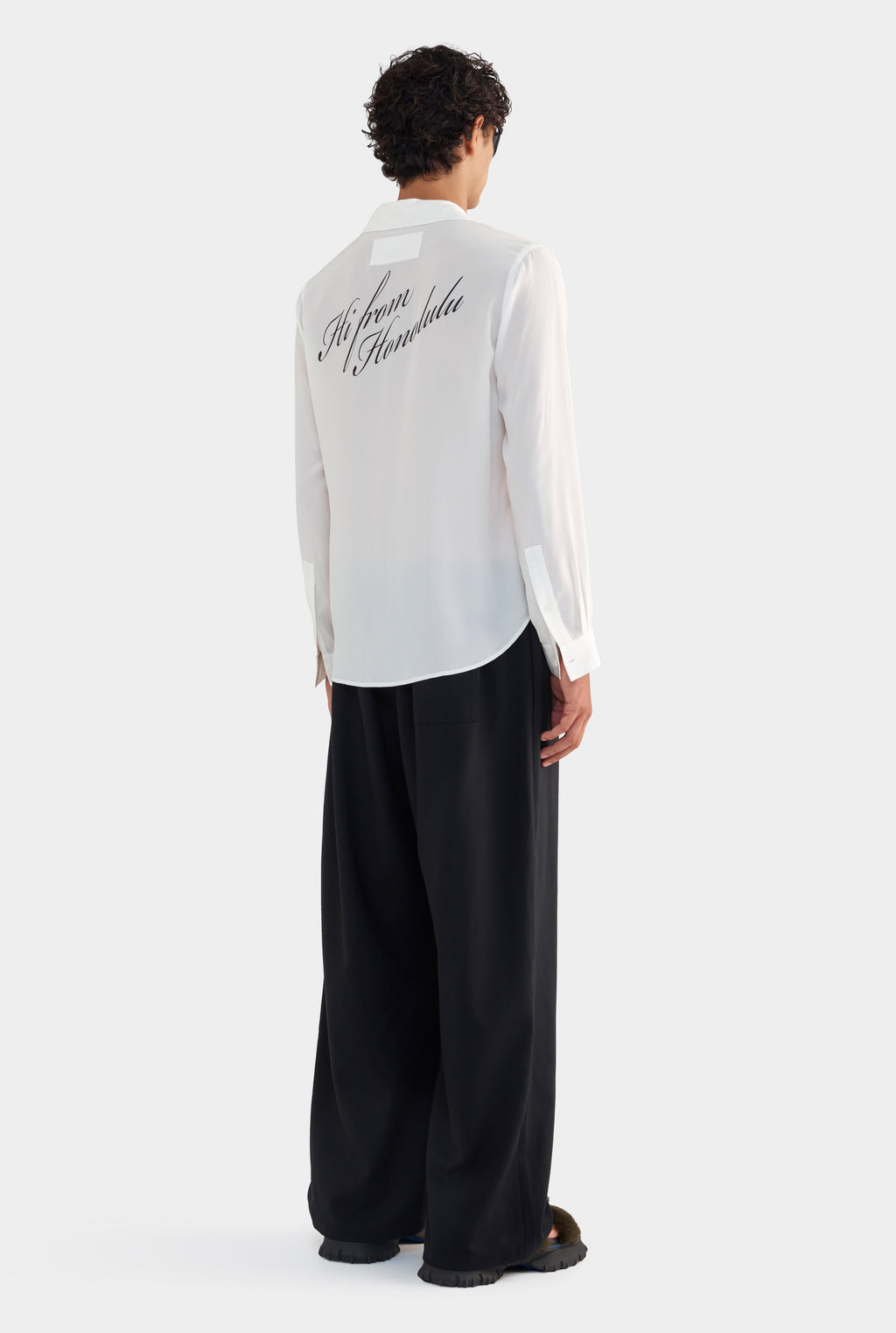 Long Sleeve Silk Camp Collar Shirt - Off White/Honolulu Print