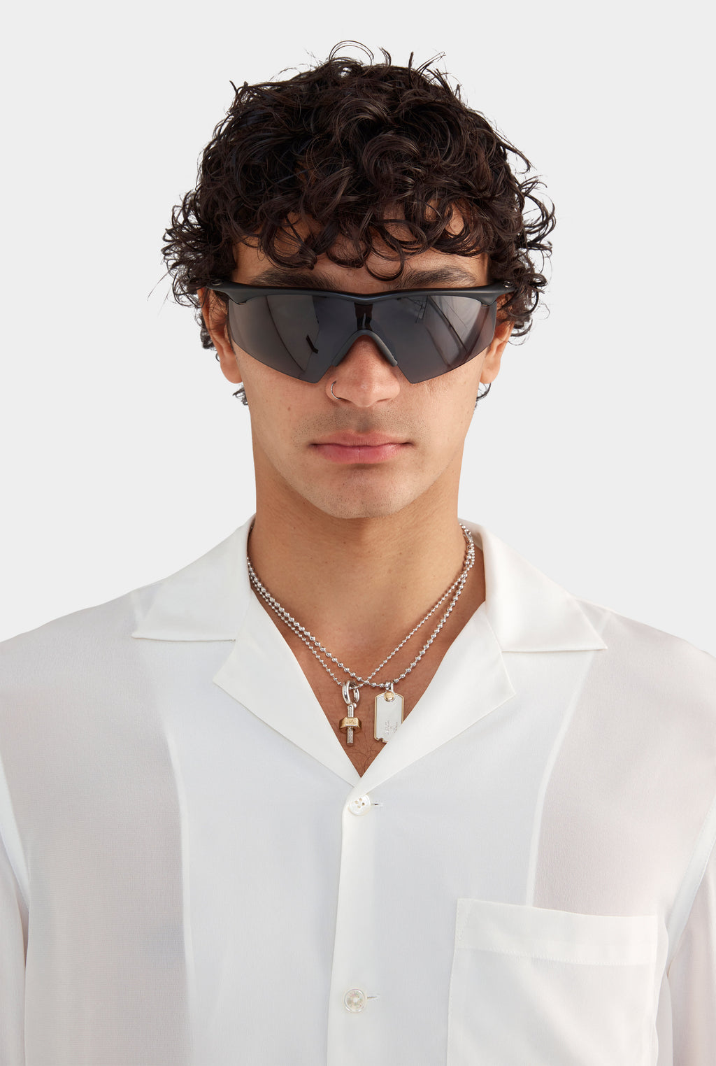 Long Sleeve Silk Camp Collar Shirt - Off White/Honolulu Print