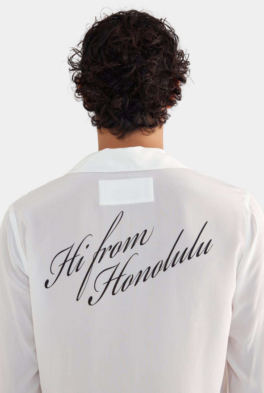 Long Sleeve Silk Camp Collar Shirt - Off White/Honolulu Print