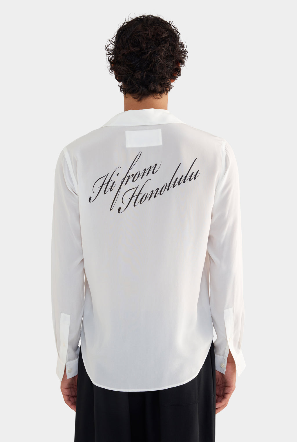 Long Sleeve Silk Camp Collar Shirt - Off White/Honolulu Print