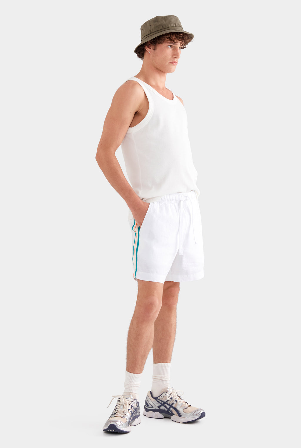 Lounge Short - Off White/Teal Orange Stripe Tape