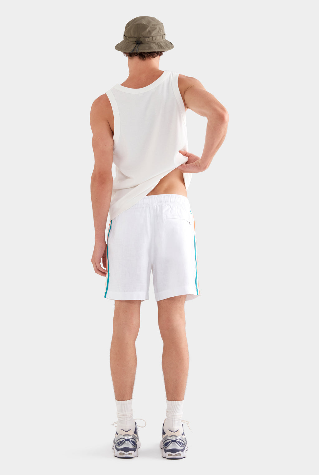 Lounge Short - Off White/Teal Orange Stripe Tape